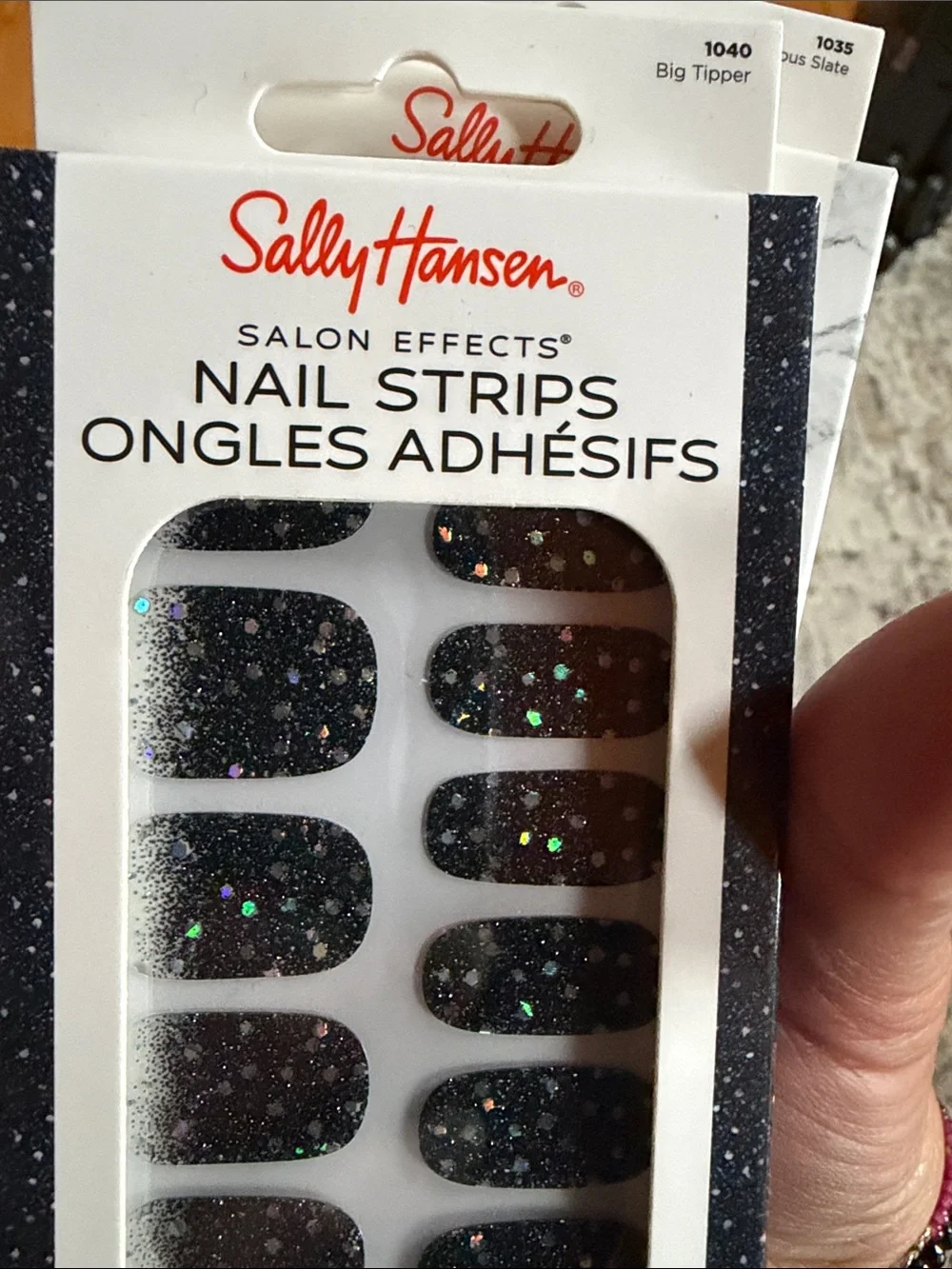 Sally Hansen Women's Nail Strips – Black Glitter & Gray Marble